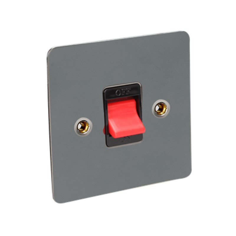 Flat Plate 45Amp Double Pole Switch Square Single Plate *Black N - Click Image to Close